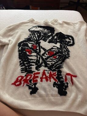 SHEIN Cream Knit Sweater with Black Logo Tag